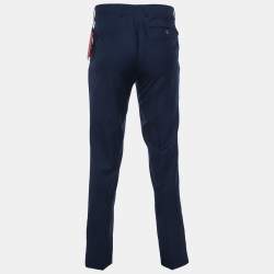Pre Owned CH Carolina Herrera Navy Blue Gabardine Regular Fit Pants S