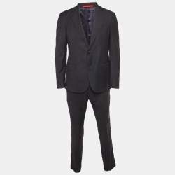 Pre Owned CH Carolina Herrera Navy Blue Gabardine Regular Fit Suit S/M