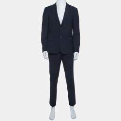 Pre Owned CH Carolina Herrera Navy Blue Gabardine Regular Fit Suit M
