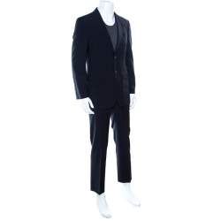 CH Carolina Herrera Navy Blue Wool Contrast Lined Tailored Suit M