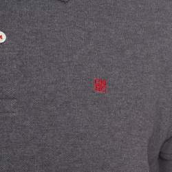 Pre Owned CH Carolina Herrera Grey Honeycomb Knit Logo Embroidered Polo T-Shirt M