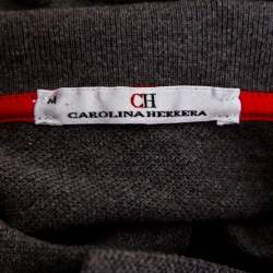 Pre Owned CH Carolina Herrera Grey Honeycomb Knit Logo Embroidered Polo T-Shirt M