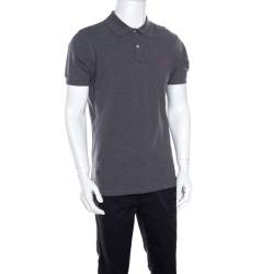 Pre Owned CH Carolina Herrera Grey Honeycomb Knit Logo Embroidered Polo T-Shirt M