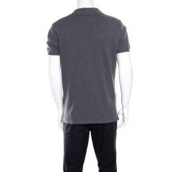 Pre Owned CH Carolina Herrera Grey Honeycomb Knit Logo Embroidered Polo T-Shirt M