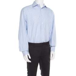 Pre Owned CH Carolina Herrera Blue and White Striped Cotton Long Sleeve Button Front Shirt 3XL