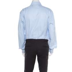 Pre Owned CH Carolina Herrera Blue Striped Cotton Jacquard Long Sleeve Button Front Shirt 3XL