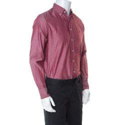Pre Owned CH Carolina Herrera Burgundy Cotton Button Down Oxford Shirt M