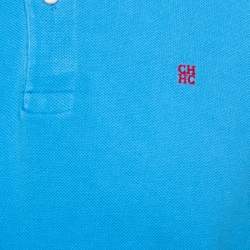 Pre Owned CH Carolina Herrera Blue Pique Cotton Polo T Shirt M