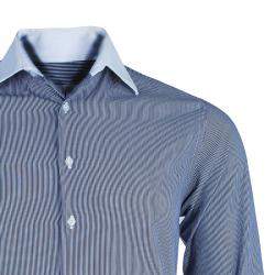 Pre Owned CH Carolina Herrera Men's Blue and White Striped Shirt S