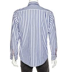 CH Carolina Herrera Blue & White Striped Cotton Button Front Shirt L