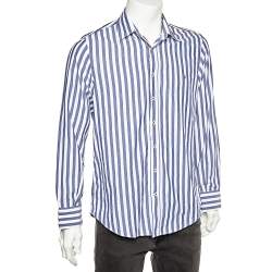CH Carolina Herrera Blue & White Striped Cotton Button Front Shirt L