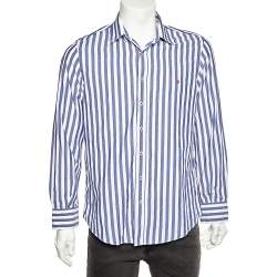 CH Carolina Herrera Blue & White Striped Cotton Button Front Shirt L