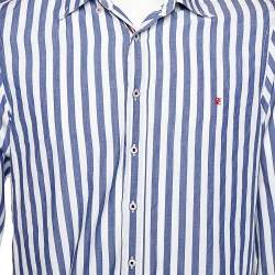 CH Carolina Herrera Blue & White Striped Cotton Button Front Shirt L