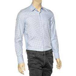CH Carolina Herrera Blue & White Check Cotton Button Front Shirt S