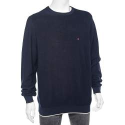 Pre Owned CH Carolina Herrera Navy Blue Cotton Knit Pullover L 