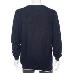 Pre Owned CH Carolina Herrera Navy Blue Cotton Knit Pullover L 