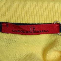 Pre Owned CH Carolina Herrera Yellow Logo Embroidered Cotton Knit Polo T-Shirt S