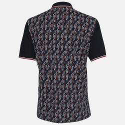 Pre Owned CH Carolina Herrera Navy Blue Logo Printed Cotton Pique Polo T-Shirt XXL