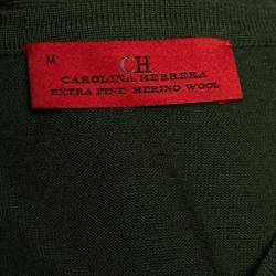 Pre Owned CH Carolina Herrera Green Knit V Neck Long Sleeve Sweater M