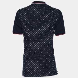 Pre Owned CH Carolina Herrera Navy Blue Logo Print Cotton Pique Polo T-Shirt XXL