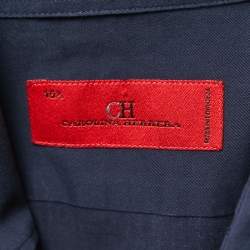 Pre Owned CH Carolina Herrera Navy Blue Cotton Stripe Detail Full Sleeve Shirt M