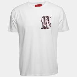 Pre Owned CH Carolina Herrera White Logo Embroidered Cotton Crew Neck Half Sleeve T-Shirt M
