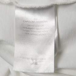 Pre Owned CH Carolina Herrera White Logo Embroidered Cotton Crew Neck Half Sleeve T-Shirt M