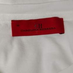 Pre Owned CH Carolina Herrera White Logo Embroidered Cotton Crew Neck Half Sleeve T-Shirt M