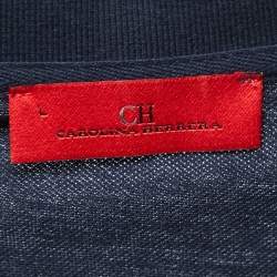 CH Carolina Herrera Navy Blue Logo Print Cotton Pique Polo T-Shirt L