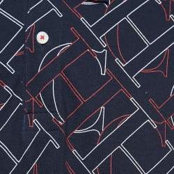 CH Carolina Herrera Navy Blue Logo Print Cotton Pique Polo T-Shirt L
