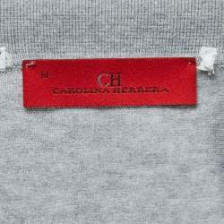Pre Owned CH Carolina Herrera Grey Logo Embroidered Cotton Polo T-Shirt M
