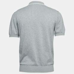 Pre Owned CH Carolina Herrera Grey Logo Embroidered Cotton Polo T-Shirt M