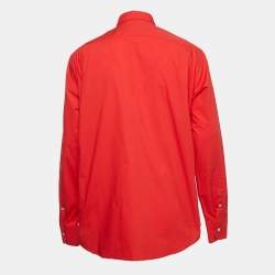 Pre Owned CH Carolina Herrera Red Logo Embroidered Cotton Button Down Full Sleeve Shirt XXL 