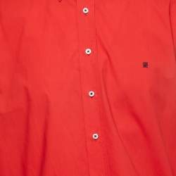 Pre Owned CH Carolina Herrera Red Logo Embroidered Cotton Button Down Full Sleeve Shirt XXL 