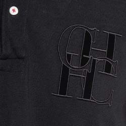 Pre Owned CH Carolina Herrera Black Embroidered Cotton Pique Polo T-Shirt L