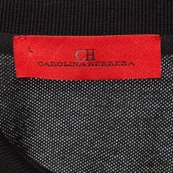 Pre Owned CH Carolina Herrera Black Embroidered Cotton Pique Polo T-Shirt L