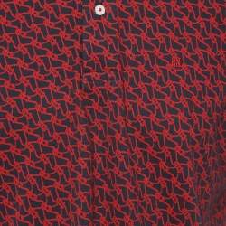 Pre Owned CH Carolina Herrera Navy Blue/Red Printed Cotton Pique Polo T-Shirt L