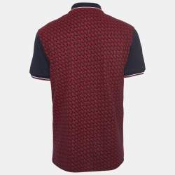 Pre Owned CH Carolina Herrera Navy Blue/Red Printed Cotton Pique Polo T-Shirt L
