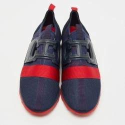 Pre Owned CH Carolina Herrera Navy Blue/Red Canvas Logo Print Low Top Sneakers Size 42