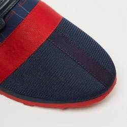 Pre Owned CH Carolina Herrera Navy Blue/Red Canvas Logo Print Low Top Sneakers Size 42