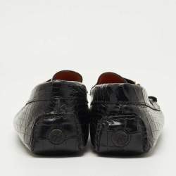 Pre Owned CH Carolina Herrera Black Croc Embossed Leather Slip On Loafers Size 43