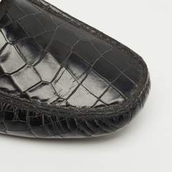 Pre Owned CH Carolina Herrera Black Croc Embossed Leather Slip On Loafers Size 43