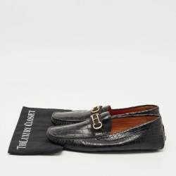 Pre Owned CH Carolina Herrera Black Croc Embossed Leather Slip On Loafers Size 43