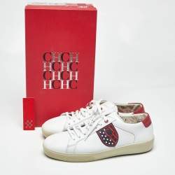 Pre Owned CH Carolina Herrera White/Red Leather Low Top Sneakers Size 42