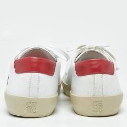 Pre Owned CH Carolina Herrera White/Red Leather Low Top Sneakers Size 42