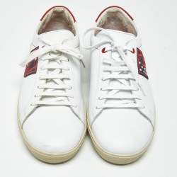 Pre Owned CH Carolina Herrera White/Red Leather Low Top Sneakers Size 42