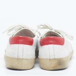 Pre Owned CH Carolina Herrera White/Red Leather Low Top Sneakers Size 43