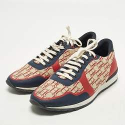 Pre Owned CH Carolina Herrera Size 41.5 Tricolor signature print Canvas Leather Low Top Sneakers