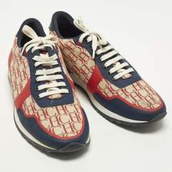 Pre Owned CH Carolina Herrera Size 41.5 Tricolor signature print Canvas Leather Low Top Sneakers