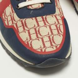 Pre Owned CH Carolina Herrera Size 41.5 Tricolor signature print Canvas Leather Low Top Sneakers